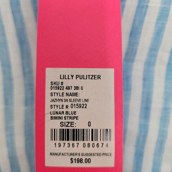 Lilly Pulitzer Jazmyn 3/4 Sleeve Linen Striped Mini Dress 0 Beach Nautical - Picture 4 of 9